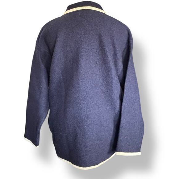 Vintage Polo Collar Knit Wool Equestrian Horse Cardigan Sweater Navy Blue Medium - Picture 7 of 11